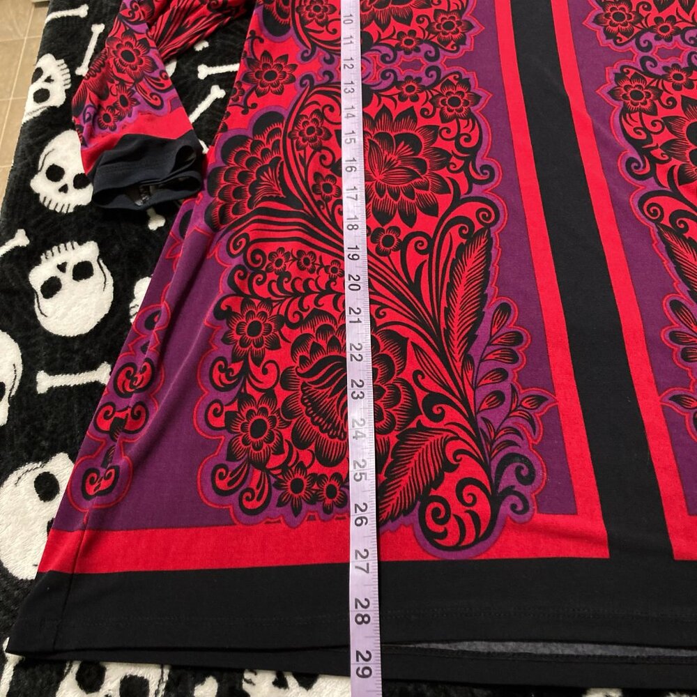 STYLE & CO. Red purple black dark floral stretchy tunic top MEDIUM LARGE shirt - Picture 7 of 13